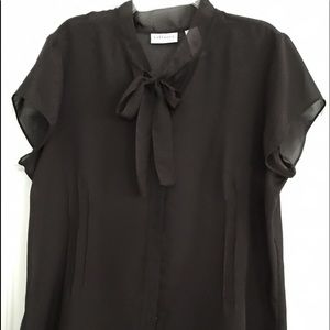 Brown sheer blouse with bow